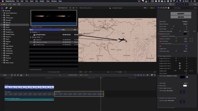 Анимация полета по карте в FINAL CUT PRO с помощью плагина FCPX Maps 1.1. Траектория на карте.