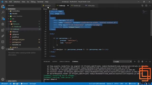 [ NodeJS ] Chapitre #4 : Mise en place du template `ejs` смотреть онлайн