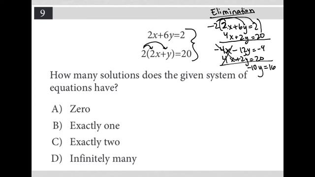 2x + 6y = 2; 2(2x + y) = 20. How many solutions does the given system of equations have? смотреть онлайн