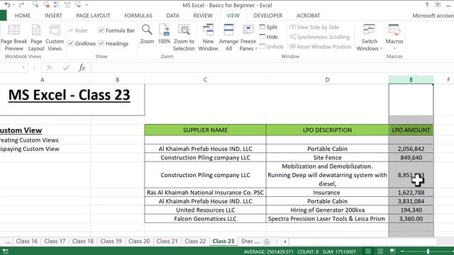 MS Excel - Creating Custom View (Class 23 - In Bangla) смотреть онлайн