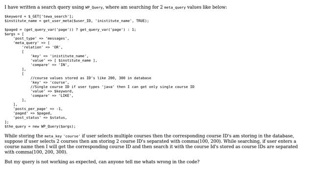 Wordpress: Why does WP_Query not search for two 'meta_query' keys separated with OR? смотреть онлайн