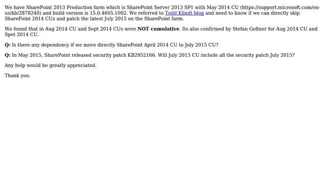 Sharepoint: Patching SharePoint 2013 April 2014 CU directly to July 2015 CU смотреть онлайн