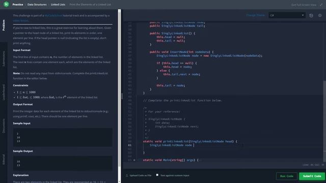 Print the Elements of a Linked List - HackerRank - C# смотреть онлайн