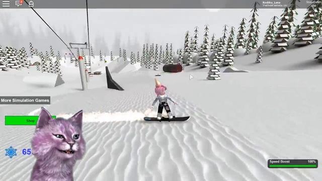 КОШКА ЛАНА УЧИТСЯ КАТАТЬСЯ НА СНОУБОРДЕ роблокс ROBLOX SKI SIMULATOR смотреть онлайн
