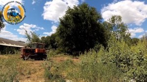 ДТ 75 корчует (вырывает) деревья с корнями. Плита и стартер .Old Soviet tractor rips out trees.