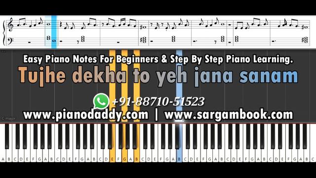 Tujhe Dekha To Ye Jaana Sanam (Dilwale Dulhania Le Jayenge) Piano Tutorial + Piano Notes смотреть онлайн