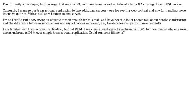What are the advantages of async. database mirroring over transaction replication? смотреть онлайн