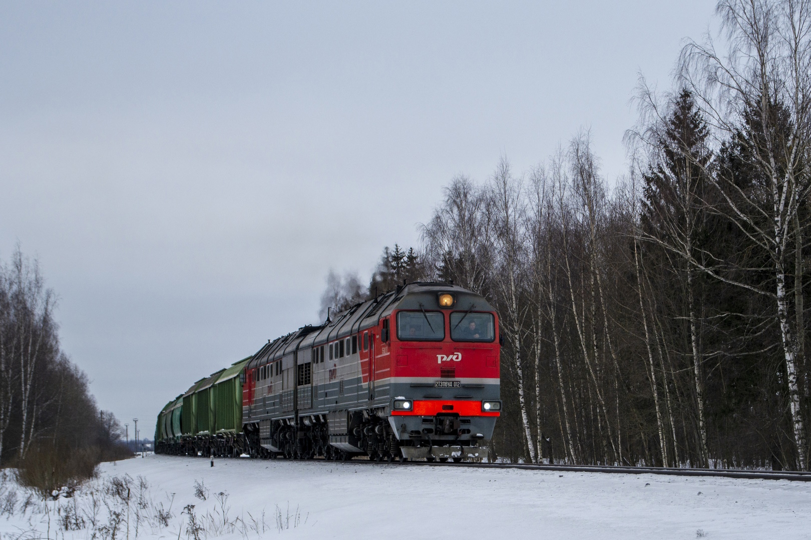 Тепловоз 2ТЭ116УД-012 с грузовым поездом. смотреть онлайн