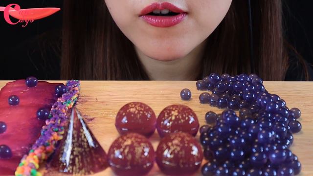 ASMR PURPLE DESSERT ALOE VERA ROPE JELLY KYOHOJELLY POPPING BOBA CORN PEEPS MARSHMALLOWS 보라색디저트 먹방 смотреть онлайн