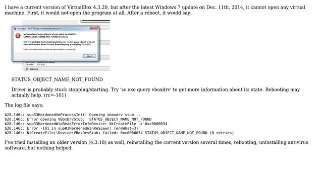 VirtualBox 4.3.20 stops working after Windows Update смотреть онлайн