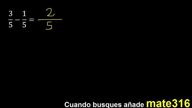 3/5 menos 1/5 , Resta de fracciones homogeneas , igual denominador . 3/5-1/5 смотреть онлайн