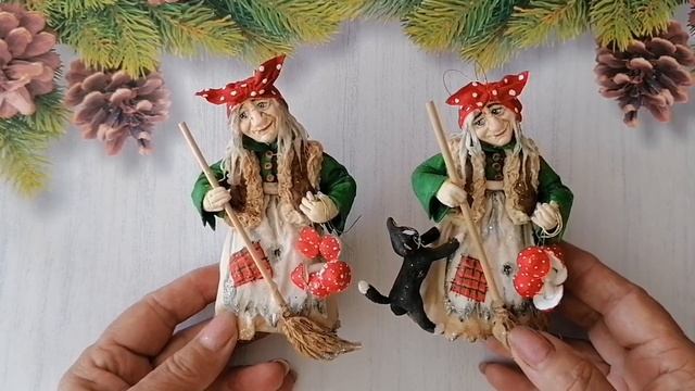 Ёлочные игрушки ручной работы из ваты и клейстера. Баба Яга - главный персонаж русских сказок! смотреть онлайн