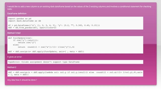 Assign (add) a new column to a dask dataframe based on values of 2 existing columns - involves a... смотреть онлайн