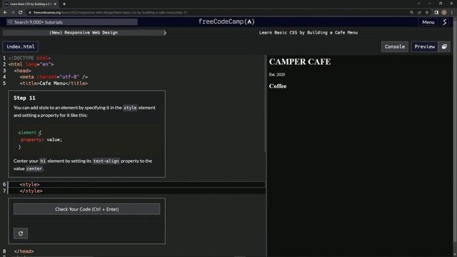 learn2code | freeCodeCamp (New) Responsive Web Design - Cafe Menu: Step 11 смотреть онлайн
