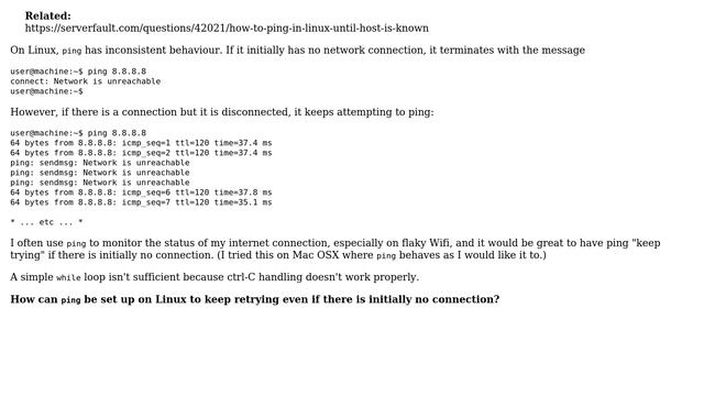 DevOps & SysAdmins: How to prevent ping from terminating when not initally connected to a network? смотреть онлайн