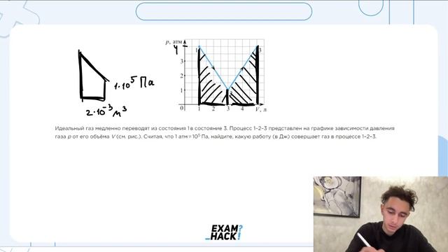 Идеальный газ медленно переводят из состояния 1 в состояние 3. Процесс 1–2–3 представлен на - №2400 смотреть онлайн