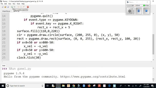 pygame video 9 Moving a Rectangle with the Arrow Keys смотреть онлайн
