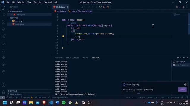 Do-While loop in java | Java tutorial for beginners in Vscode смотреть онлайн