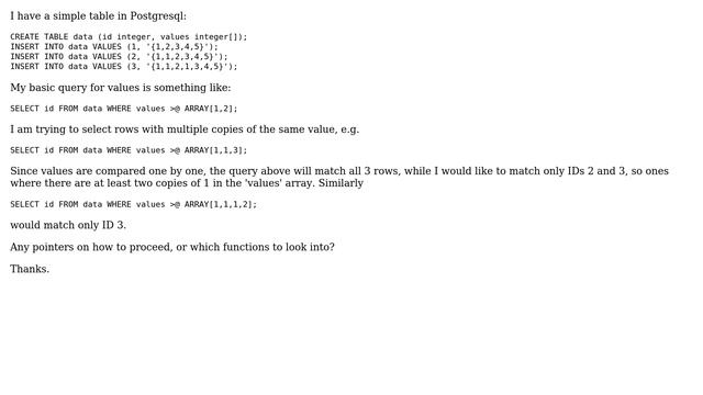 Databases: Checking for multiple identical values in a Posgresql array смотреть онлайн