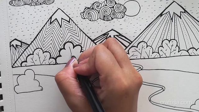 Easy Doodle/Zentangle landscape/scenery drawing for beginners || Easy Zentangle pattern смотреть онлайн