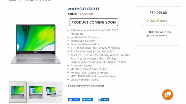 Acer swift 3 11th gen lap pop to be launched in India price specs and availability смотреть онлайн