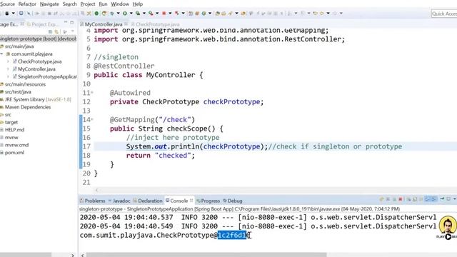 Inject Prototype Bean In Singleton | @Lookup Example In Spring | Inject Prototype In Singleton смотреть онлайн