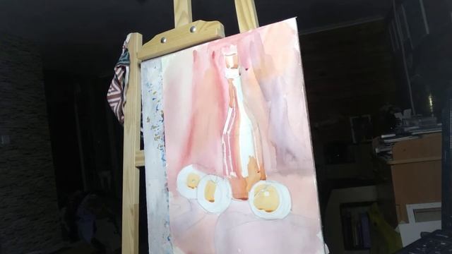 5кл. натюрморт контрастными цветами, с стеклянной бутылкой. смотреть онлайн