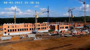 Работа башенных кранов КБ-309, КБ-403, КБ-408.21 на строительстве школы 1 августа 2017