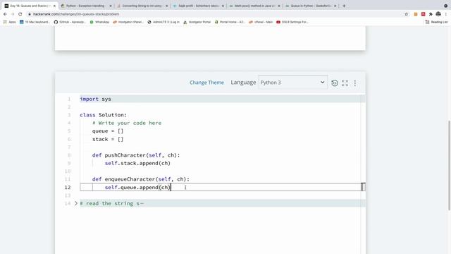 Day 18 - Queues and Stacks with Python Implementation - HackerRank Solution смотреть онлайн