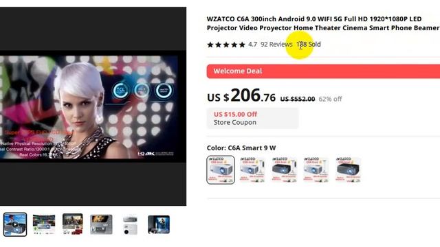 Wzatco LED Projector Video Proyector Home Theater Cinema Smart Phone Beamer смотреть онлайн