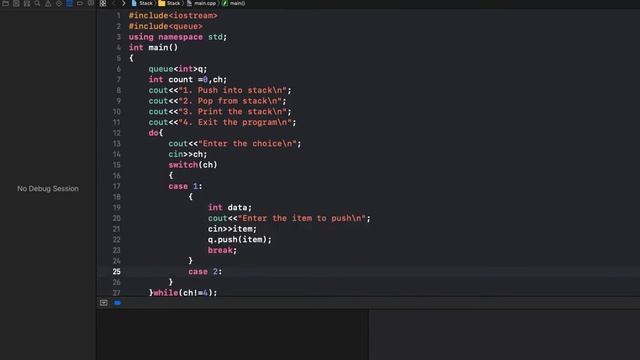 Implement a stack using a single queue in C++ смотреть онлайн
