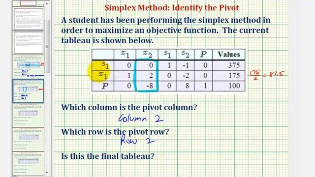 Ex: Simplex Method - Given a Tabeau, Determine the Pivot Column and Pivot Row смотреть онлайн