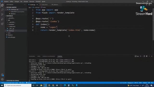 [Flask] Como enviar valores de variáveis Python para o HTML pelo método render_template - Aula #04 смотреть онлайн