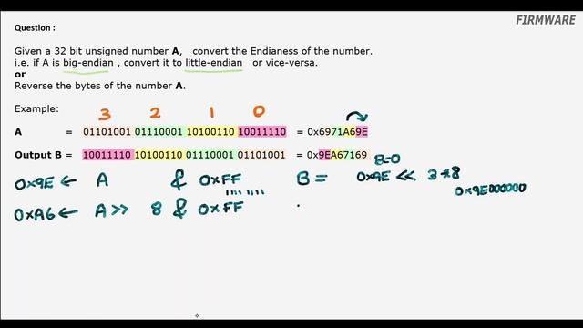 Reverse Bytes - Big Endian Little Endian conversion - Bit Manipulation Firmware Interview смотреть онлайн