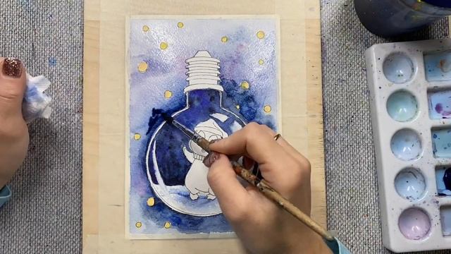 Пингвинёнок в лампочке.Рисую пингвина акварелью. Скетчинг для начинающих. смотреть онлайн