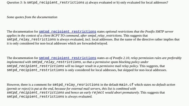 Postfix: Order of evaluation of smtpd_client_restrictions, smtpd_helo_restrictions, smtpd_relay_r.. смотреть онлайн