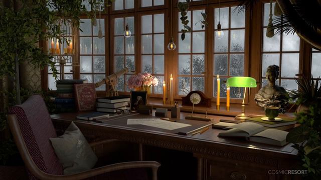 Victorian Home Office Ambience With Rumbling Thunderstorm And Rain Sounds