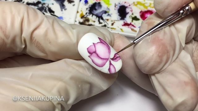 Цветок "Анемон" на ногтях акварелью | Watercolor nail art. смотреть онлайн