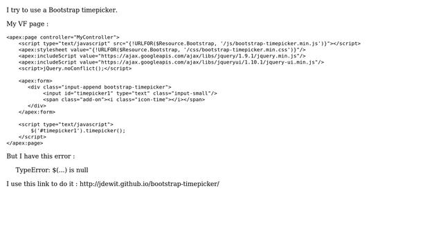 Salesforce: Problem using Bootstrap timepicker in VisualForce page смотреть онлайн