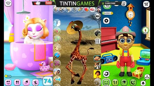 Fun My Talking Angela Vs My Talking Pinocchio Vs Talking George The Giraffe - For Kids Gameplay HD