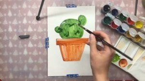 Урок рисования для детей 3-4 лет. Рисуем КАКТУС ватными палочками. Простой рисунок гуашью.