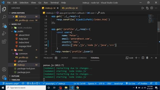 Node JS in tutorial # 24 Dynamic Page with ejs смотреть онлайн