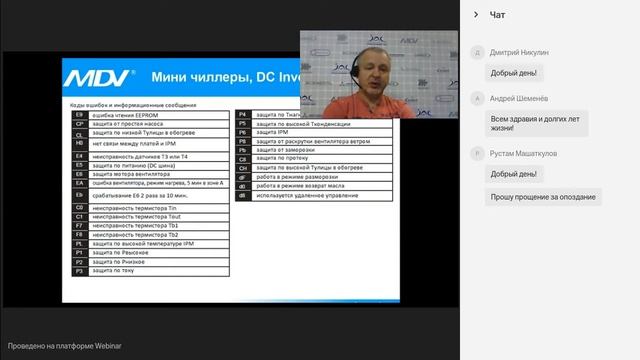 Вебинар 11.07.2016. Коды ошибок оборудования MDV чиллеры, фанкойлы, крышные кондиционеры, ККБ смотреть онлайн
