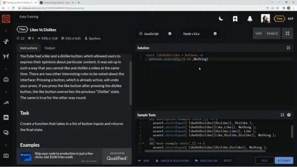 Codewars 7 kyu Likes Vs Dislikes JavaScript