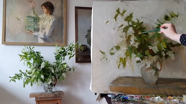 Черемуха. Живопись маслом. смотреть онлайн