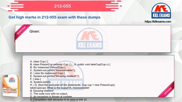 212-055 - Sun Certified Programmer for the Java 2 Platform.SE 5.0 2020 Updated dumps by Killexams смотреть онлайн