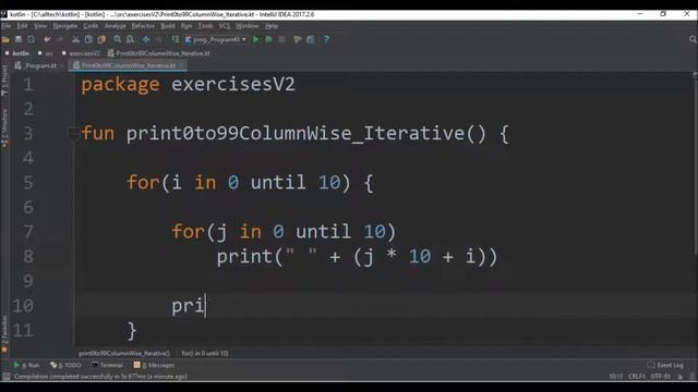 print 0 to 99 column wise iterative in kotlin смотреть онлайн