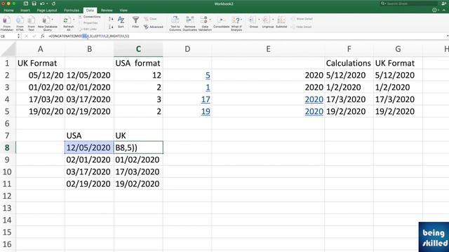 Change date formats in Excel using LEFT, RIGHT, MID functions with explanation? Excel Tutorial смотреть онлайн