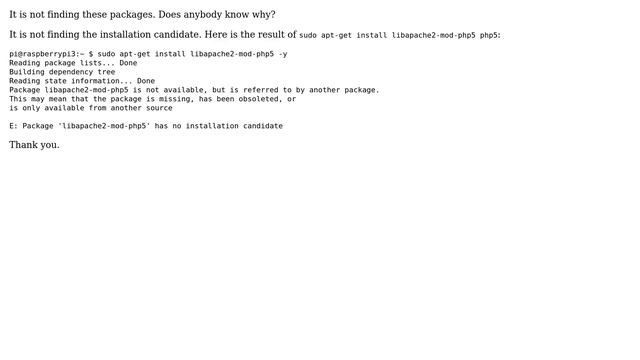 Raspberry Pi: RPi is not finding packages libapache-mod-php5 and php5 смотреть онлайн