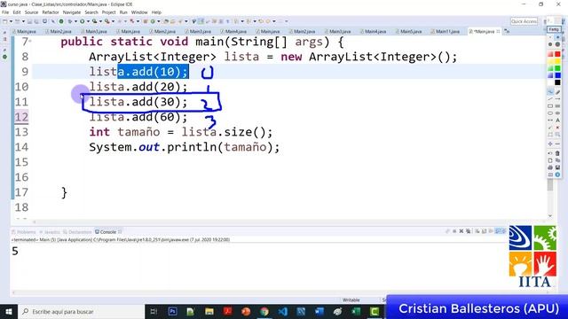 List y ArrayList metodo add size get y recorrer un lista en JAVA PARTE 2/3 смотреть онлайн